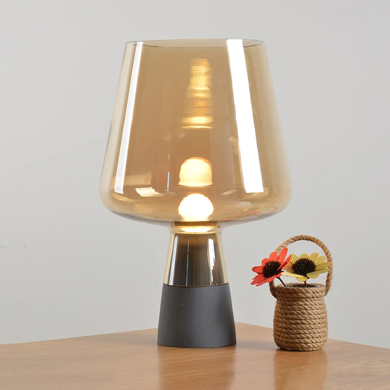 Open tafellamp modern grijs/bruin/helder glas 1-lichts leesnachttafellamp met cementbasis, 8"/10" breed Clearhalo