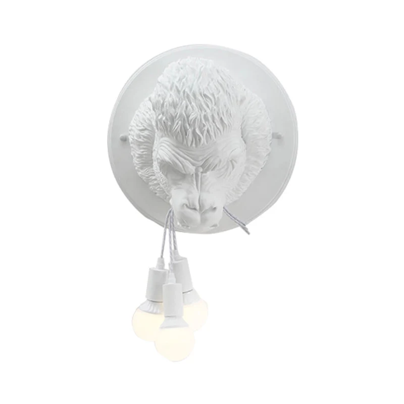 Orang-oetan hoofd wandgemonteerde lamp decoratieve hars 3 lampen zwart/witte wandkandelaar voor veranda Clearhalo