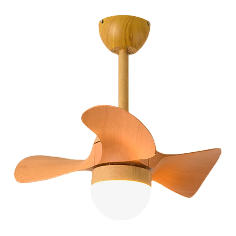 Oranje kleine semi-inbouw plafondventilator Macaron Wood 23" brede LED-inbouwlamp, 3 bladen Clearhalo