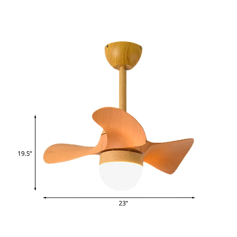 Oranje kleine semi-inbouw plafondventilator Macaron Wood 23" brede LED-inbouwlamp, 3 bladen Clearhalo