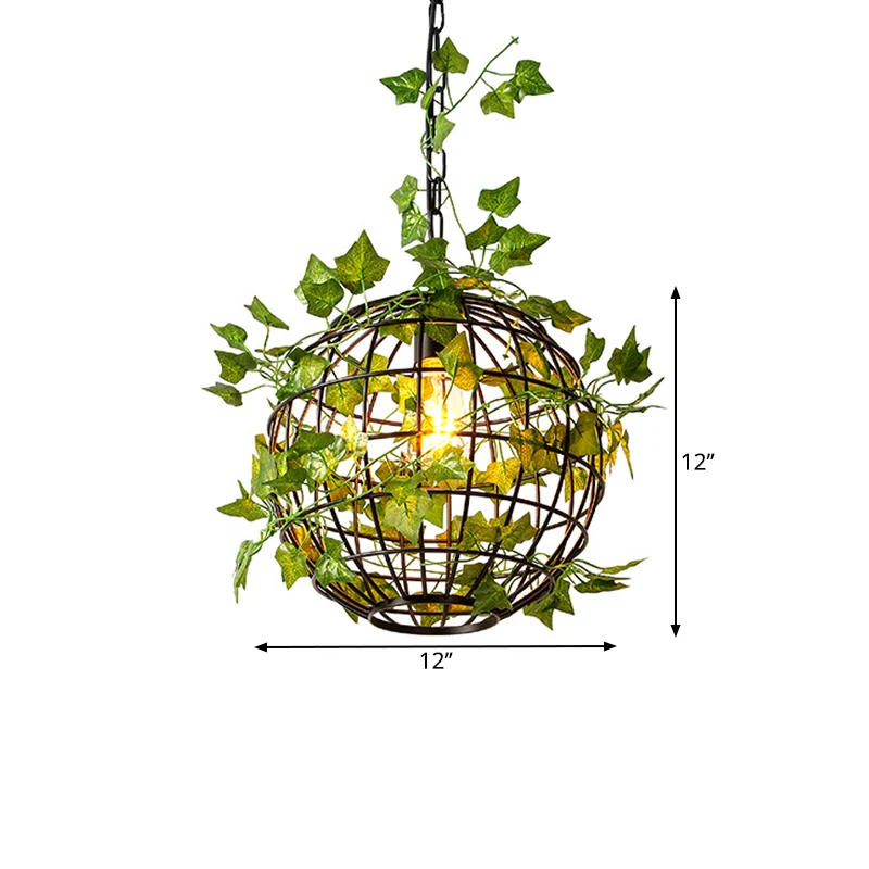 Orb Cage metalen plafondlamp antiek 1-kops eetkamer hanglamp zwart met kunstbladdeco Clearhalo