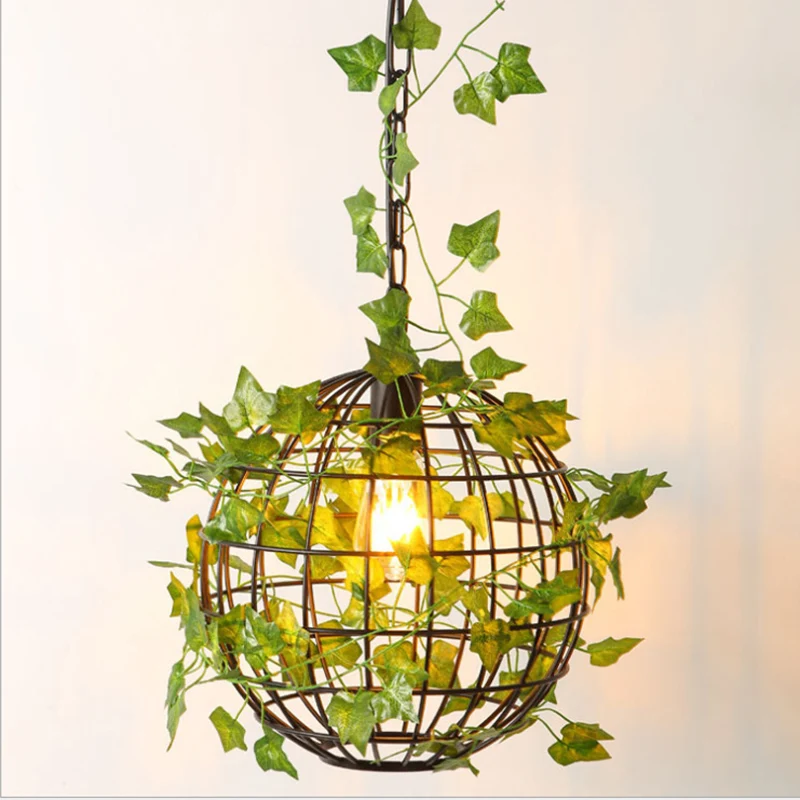 Orb Cage metalen plafondlamp antiek 1-kops eetkamer hanglamp zwart met kunstbladdeco Clearhalo