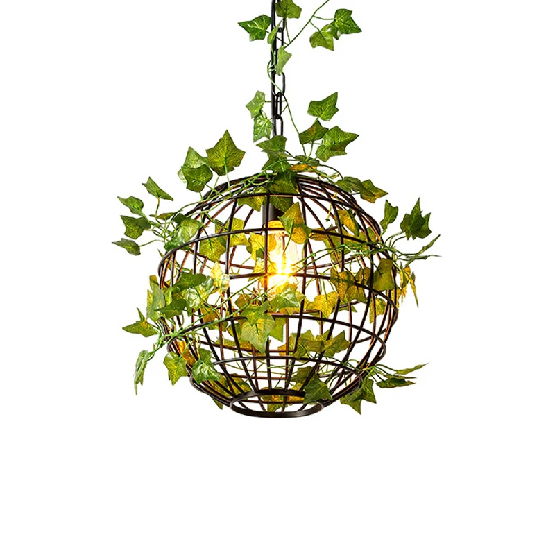 Orb Cage metalen plafondlamp antiek 1-kops eetkamer hanglamp zwart met kunstbladdeco Clearhalo