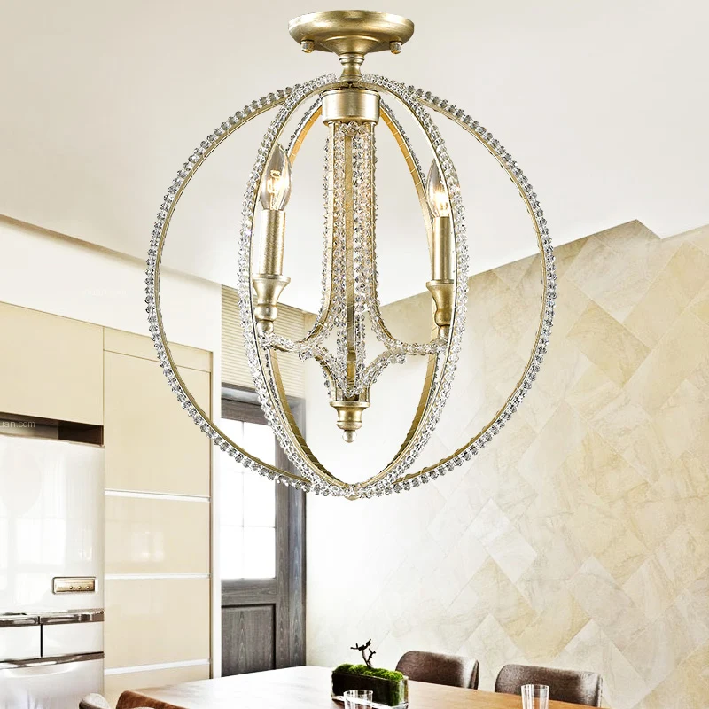 Orb Frame semi-inbouwlamp modernisme metaal en kristal 3-lichts gouden plafondlamp Clearhalo