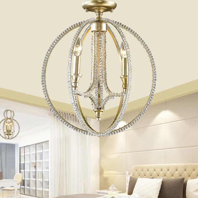 Orb Frame semi-inbouwlamp modernisme metaal en kristal 3-lichts gouden plafondlamp Clearhalo