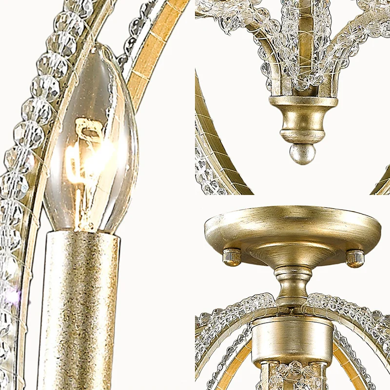 Orb Frame semi-inbouwlamp modernisme metaal en kristal 3-lichts gouden plafondlamp Clearhalo