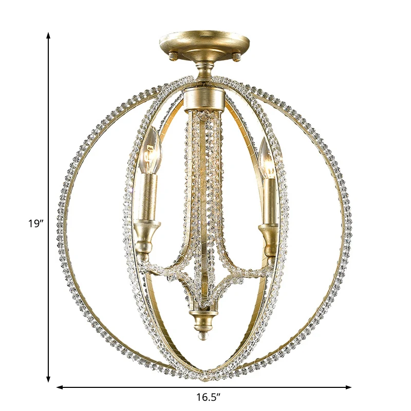Orb Frame semi-inbouwlamp modernisme metaal en kristal 3-lichts gouden plafondlamp Clearhalo