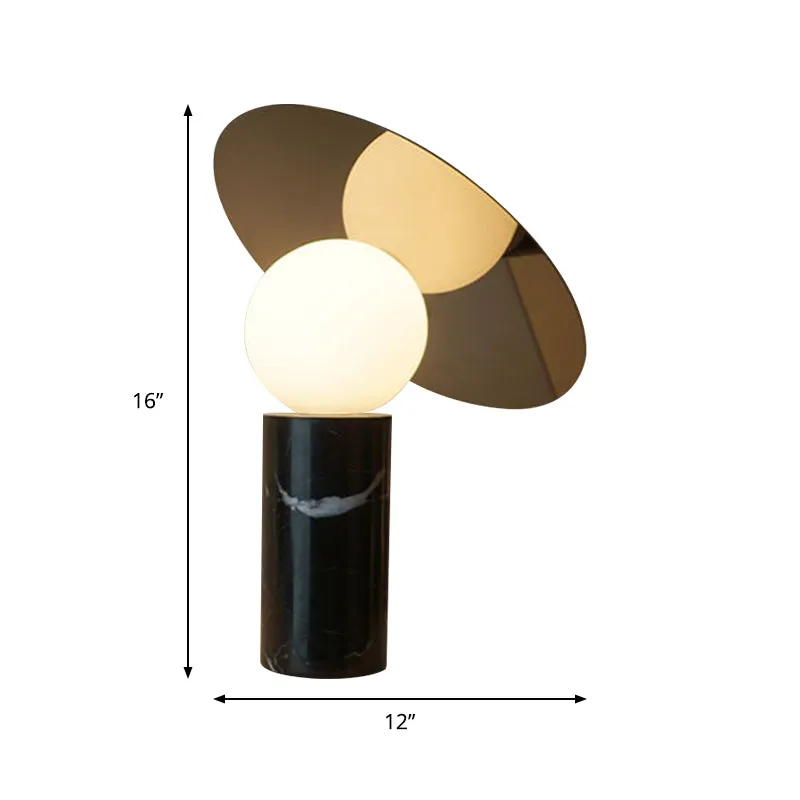 Orb Nachtkastje Lamp Wit Glas 1 Kop Moderne Bureaulamp met Cilinder Zwart Marmeren Voet Clearhalo