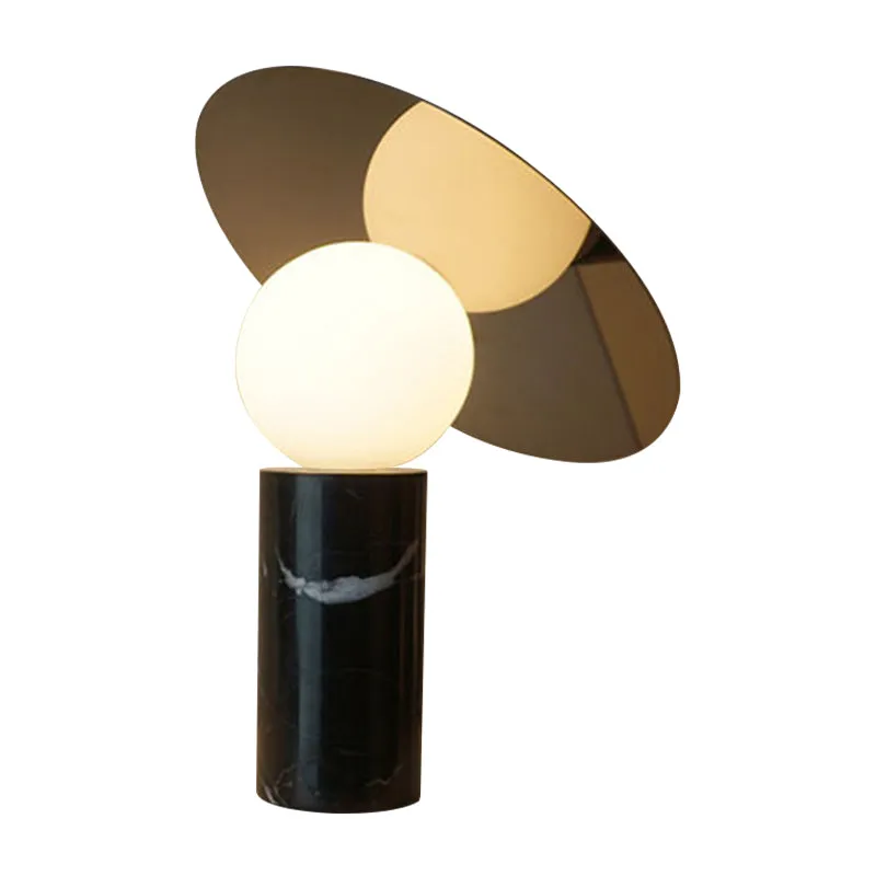 Orb Nachtkastje Lamp Wit Glas 1 Kop Moderne Bureaulamp met Cilinder Zwart Marmeren Voet Clearhalo