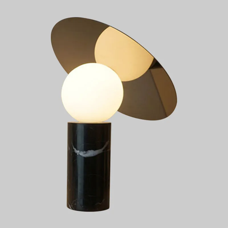 Orb Nachtkastje Lamp Wit Glas 1 Kop Moderne Bureaulamp met Cilinder Zwart Marmeren Voet Clearhalo