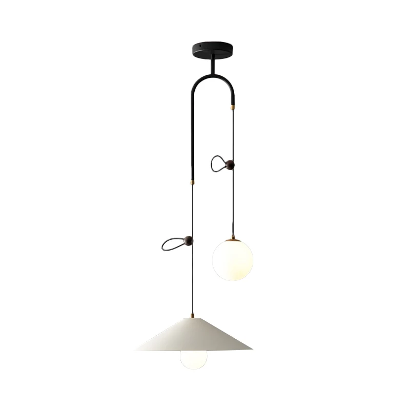 Orb opaalglas multi-licht hanglamp modernisme 2 lampen wit/zwart slingerlamp met 1-kegel ijzeren kap, 10"/14" breed Clearhalo