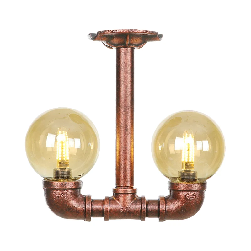 Orb Restaurant Semi-inbouwlamp Rustiek amberglas 2-lichts koperen inbouwlamp Clearhalo