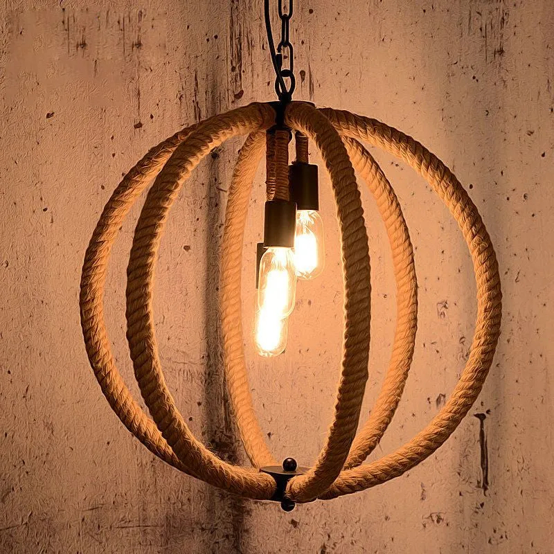Orb Shade Hal Kroonluchter Hanglamp Retro-stijl Henneptouw 3 Lichten Beige Plafondlamp Clearhalo