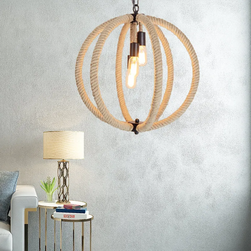 Orb Shade Hal Kroonluchter Hanglamp Retro-stijl Henneptouw 3 Lichten Beige Plafondlamp Clearhalo