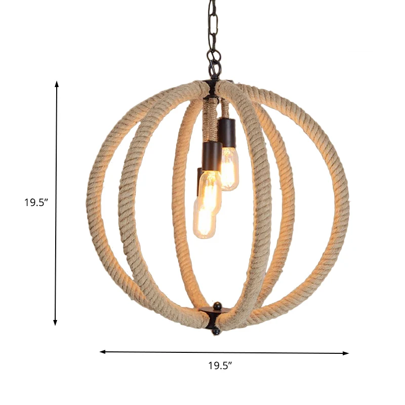 Orb Shade Hal Kroonluchter Hanglamp Retro-stijl Henneptouw 3 Lichten Beige Plafondlamp Clearhalo