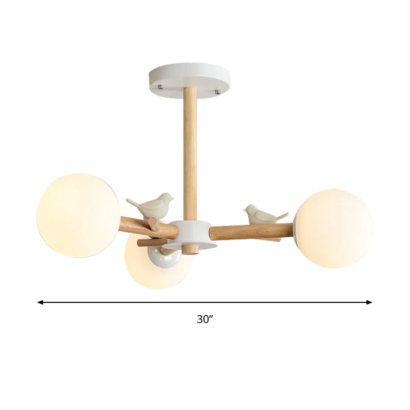 Orb Shade Slaapkamerkroonluchter met vogelhoutglas Japanse stijl hanglamp wit Clearhalo