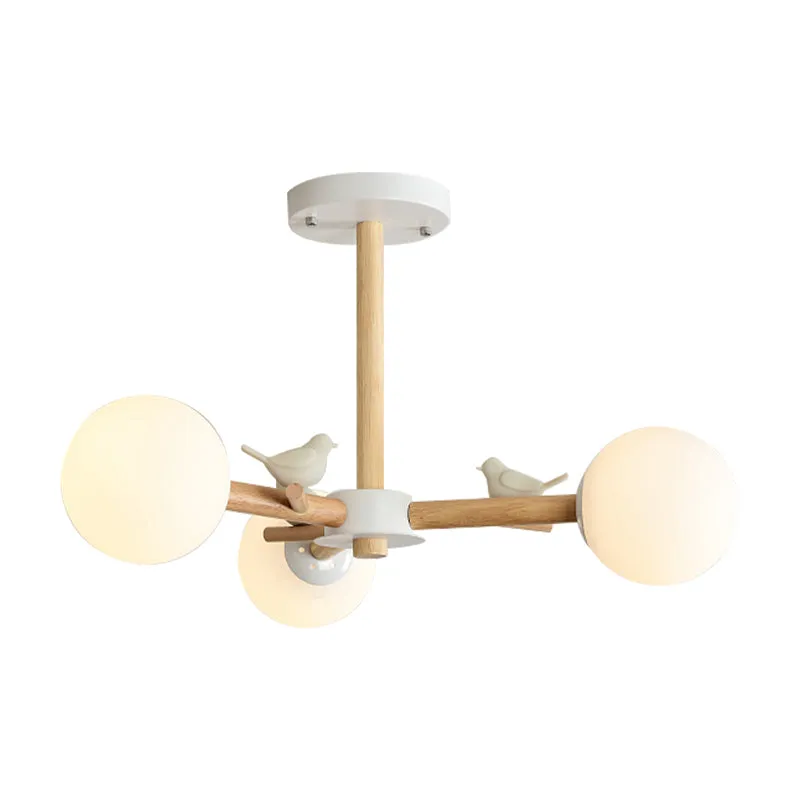 Orb Shade Slaapkamerkroonluchter met vogelhoutglas Japanse stijl hanglamp wit Clearhalo