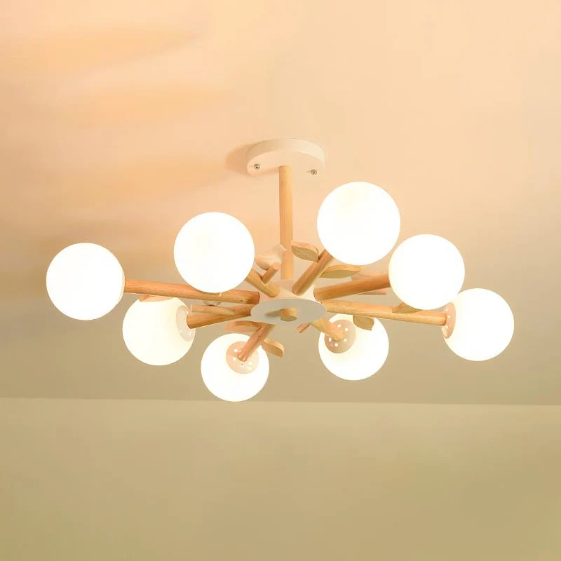 Orb Shade Slaapkamerkroonluchter met vogelhoutglas Japanse stijl hanglamp wit Clearhalo