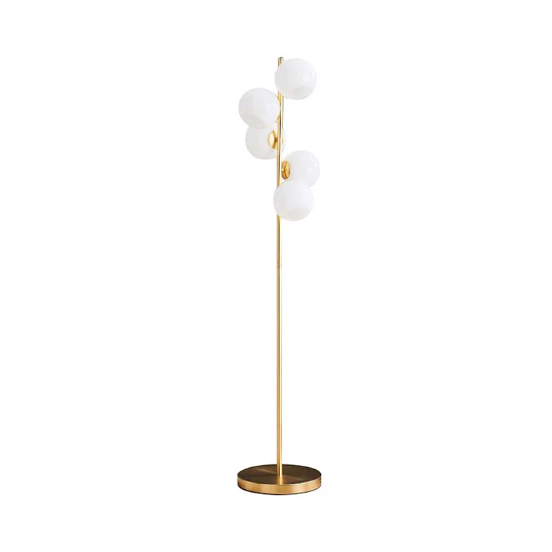 Orb staande lamp moderniteit melkachtig glas 5-lichts gouden leesvloerverlichting voor woonkamer Clearhalo