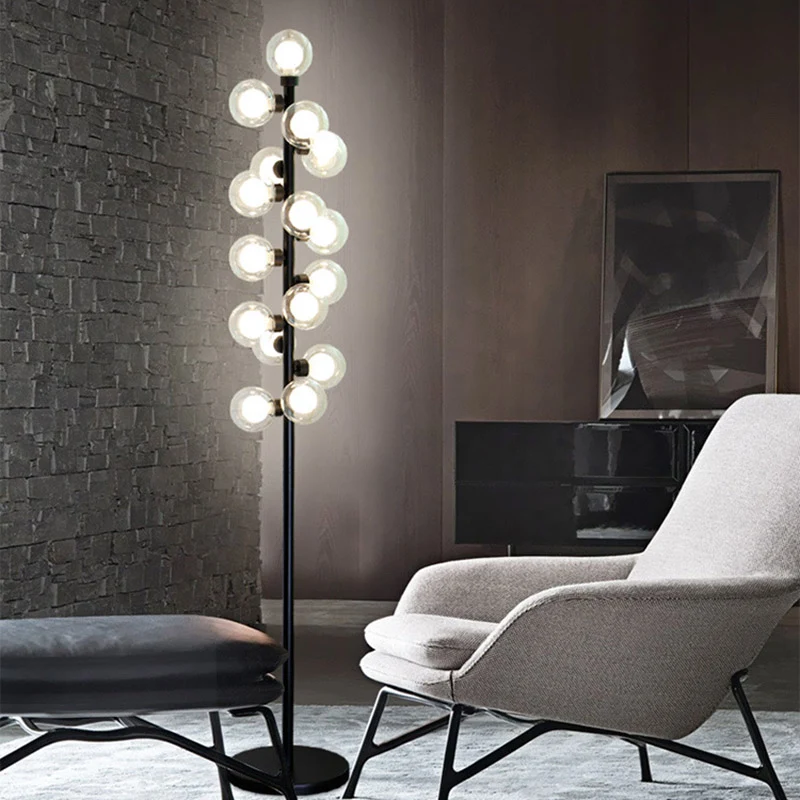 Orb-vorm leeslamp Scandinavisch glas LED zwart staande lamp met boomontwerp voor slaapkamer Clearhalo