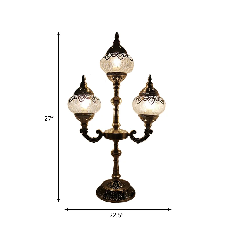 Ovaal nachtkastje kleine bureaulamp Vintage Crackle Glass 1/2/3 Lichten Bronzen Nachttafellamp Clearhalo