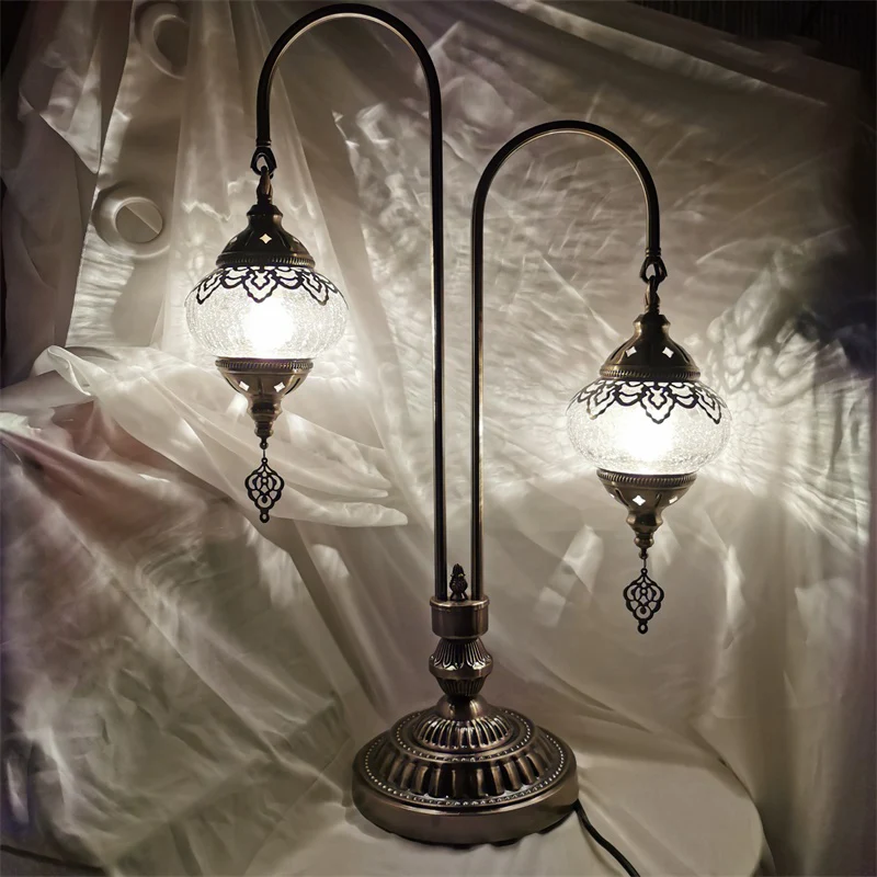 Ovaal nachtkastje kleine bureaulamp Vintage Crackle Glass 1/2/3 Lichten Bronzen Nachttafellamp Clearhalo