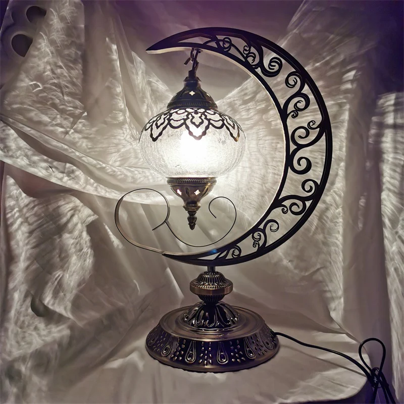 Ovaal nachtkastje kleine bureaulamp Vintage Crackle Glass 1/2/3 Lichten Bronzen Nachttafellamp Clearhalo
