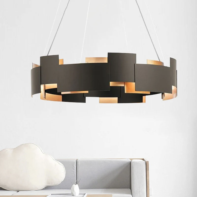Ovaal Piecing Parlor Suspension Light Iron 8 lampen Moderne stijl kroonluchter zwart en goud aan de binnenkant Clearhalo