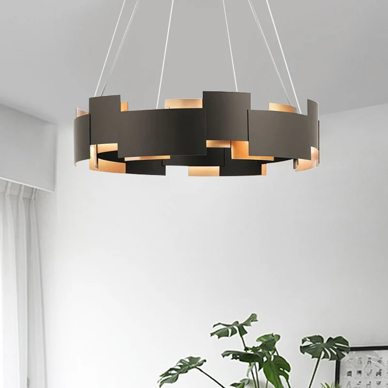 Ovaal Piecing Parlor Suspension Light Iron 8 lampen Moderne stijl kroonluchter zwart en goud aan de binnenkant Clearhalo