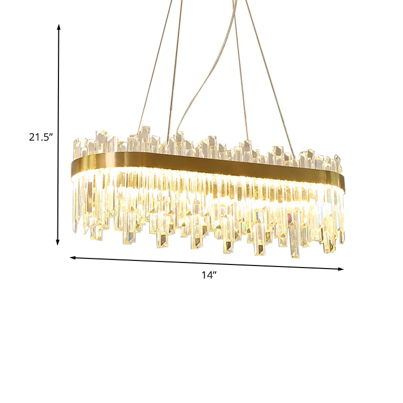 Ovale eetkamer hanglampset Driezijdige kristallen staaf Postmoderne LED-kroonluchterlicht goud Clearhalo