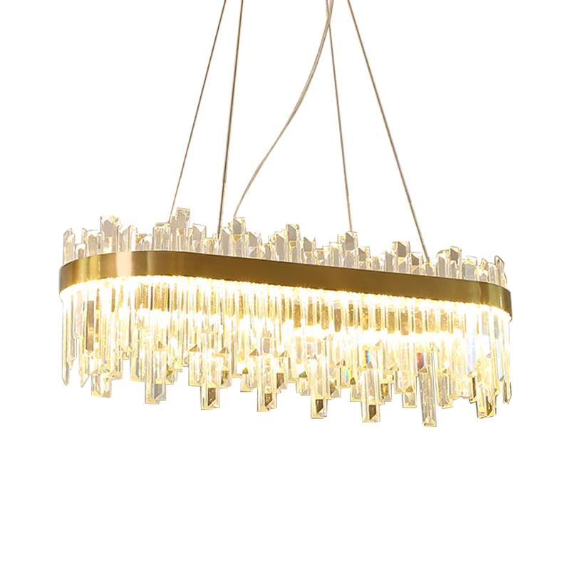 Ovale eetkamer hanglampset Driezijdige kristallen staaf Postmoderne LED-kroonluchterlicht goud Clearhalo