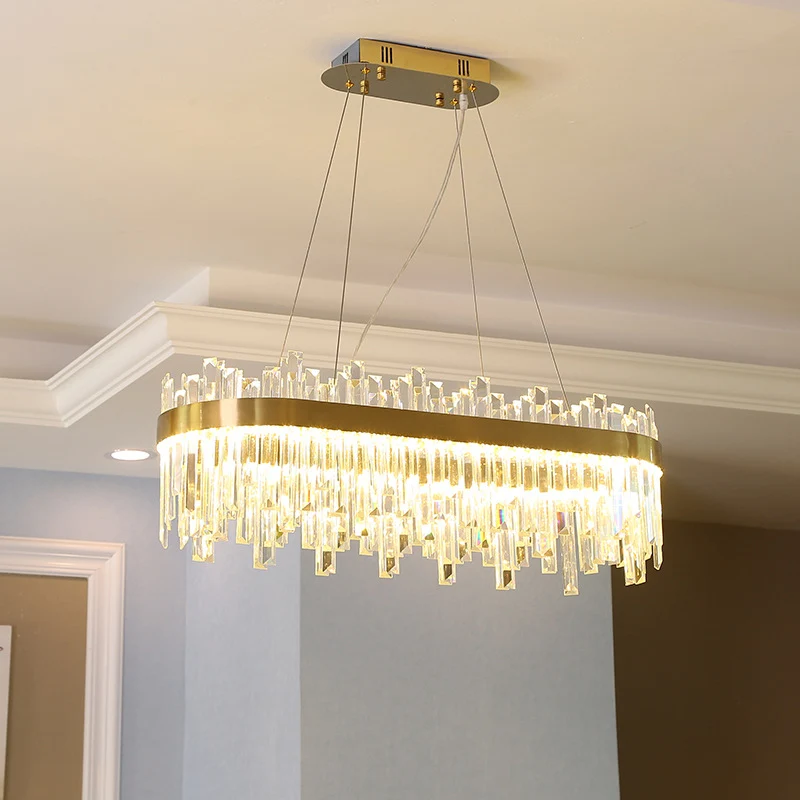 Ovale eetkamer hanglampset Driezijdige kristallen staaf Postmoderne LED-kroonluchterlicht goud Clearhalo