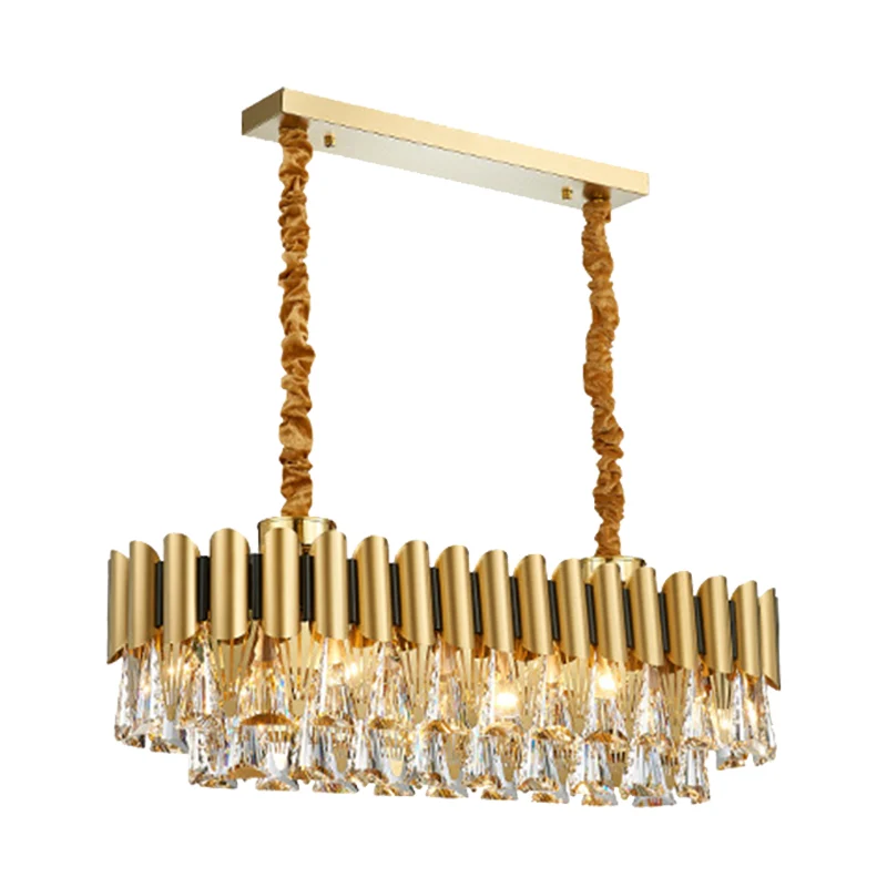 Ovale eetkamer kroonluchter verlichting traditionele driehoekige kristallen 12 koppen gouden hanglamp Clearhalo