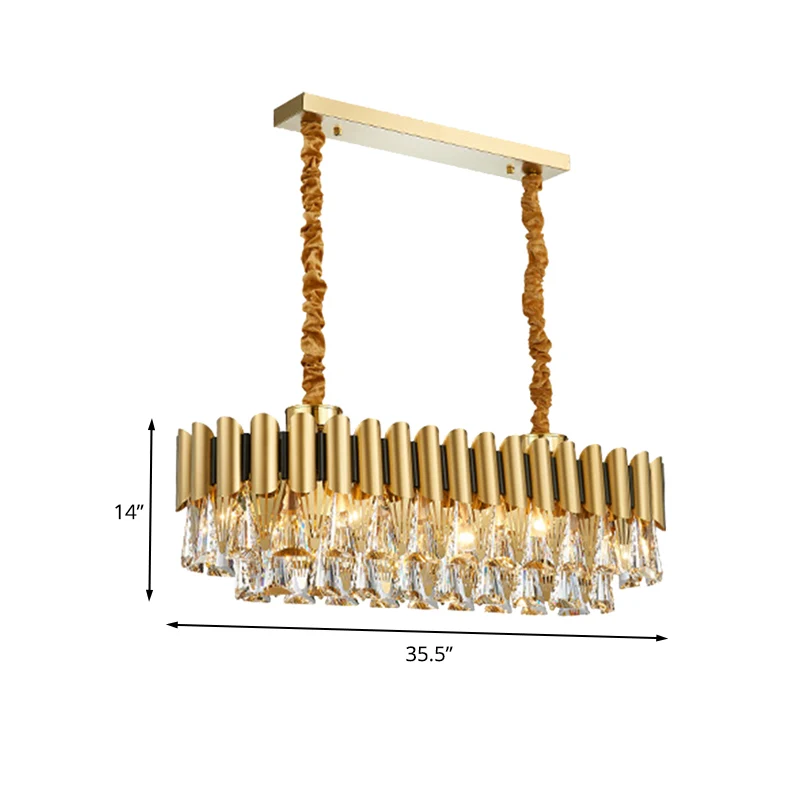 Ovale eetkamer kroonluchter verlichting traditionele driehoekige kristallen 12 koppen gouden hanglamp Clearhalo