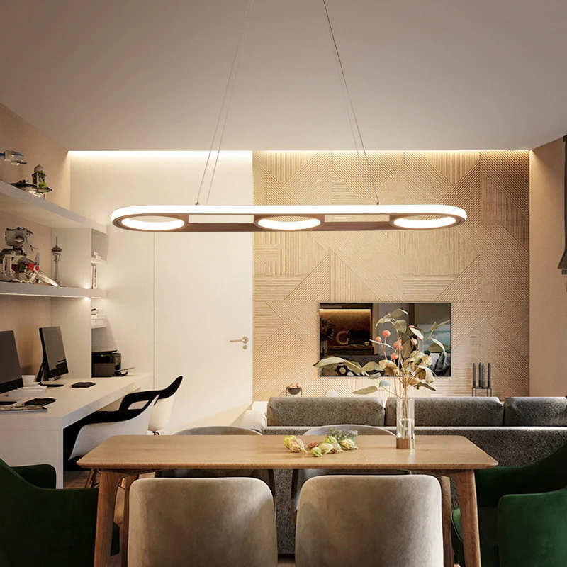 Ovale eiland hanglamp modernisme metaal koffie LED hanglamp, warm/wit licht Clearhalo
