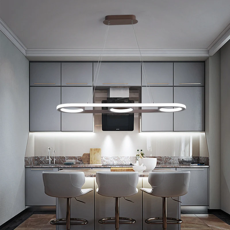 Ovale eiland hanglamp modernisme metaal koffie LED hanglamp, warm/wit licht Clearhalo
