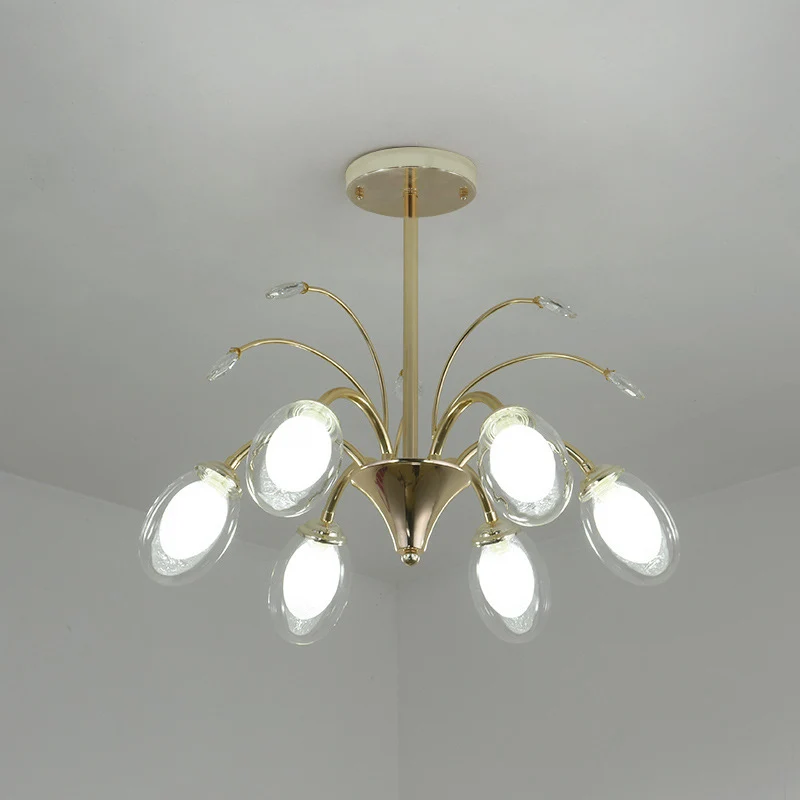 Ovale glazen kap kroonluchterlamp 6/8/10 koppost moderne hangende plafondlamp goud Clearhalo