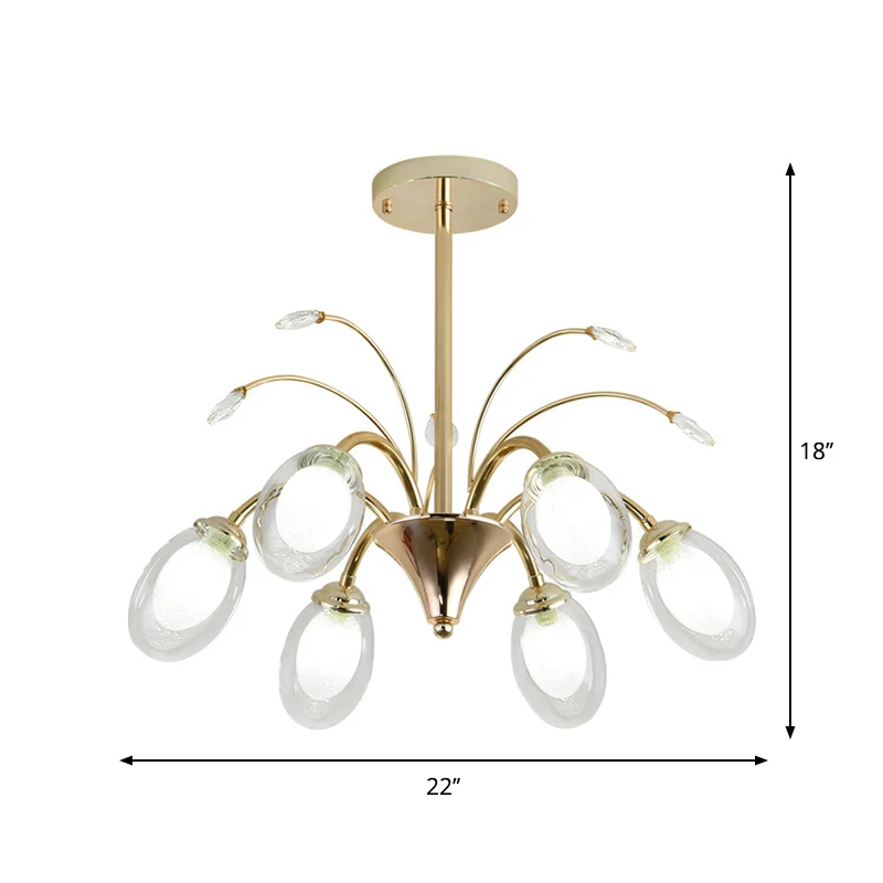 Ovale glazen kap kroonluchterlamp 6/8/10 koppost moderne hangende plafondlamp goud Clearhalo
