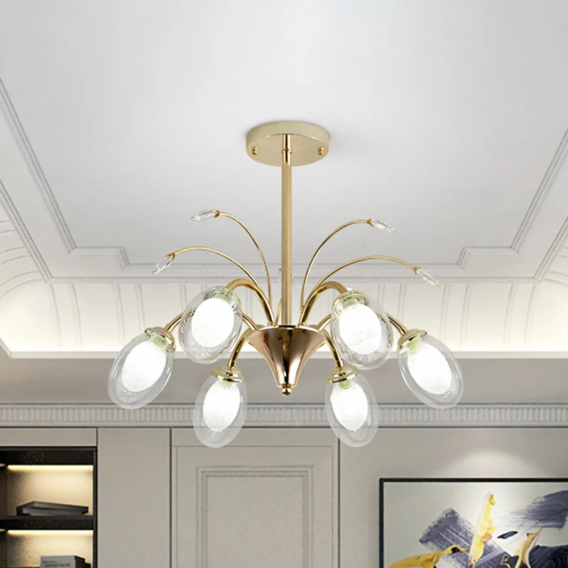 Ovale glazen kap kroonluchterlamp 6/8/10 koppost moderne hangende plafondlamp goud Clearhalo