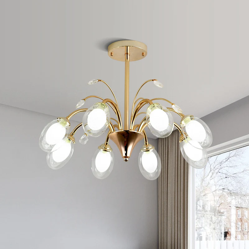 Ovale glazen kap kroonluchterlamp 6/8/10 koppost moderne hangende plafondlamp goud Clearhalo