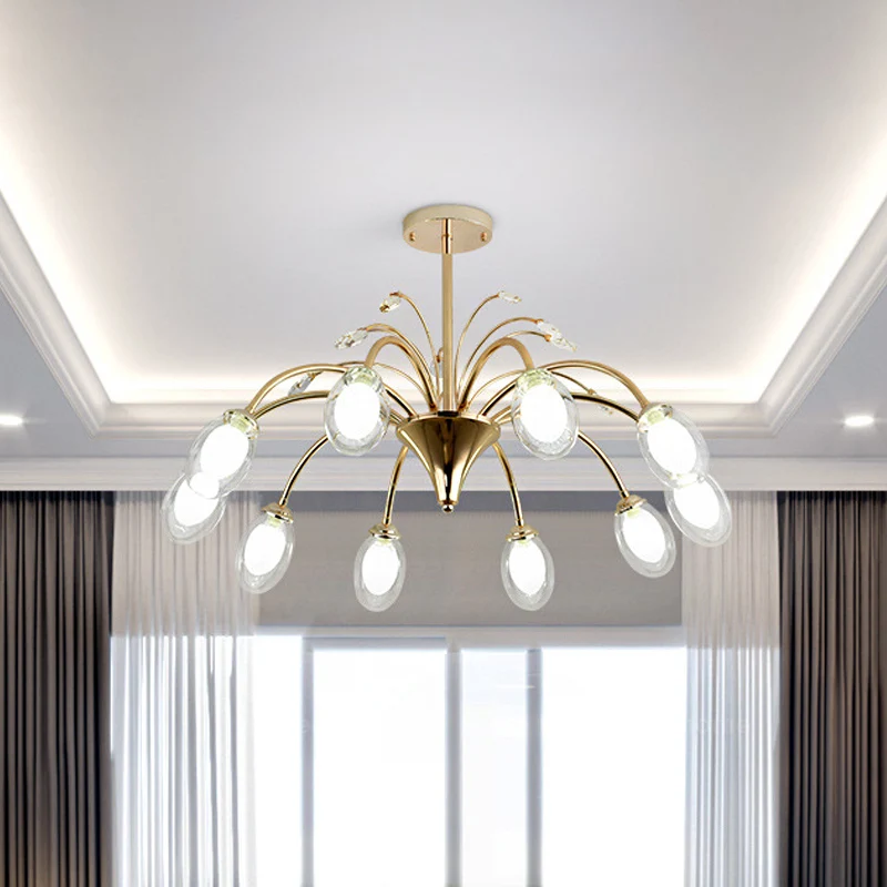 Ovale glazen kap kroonluchterlamp 6/8/10 koppost moderne hangende plafondlamp goud Clearhalo