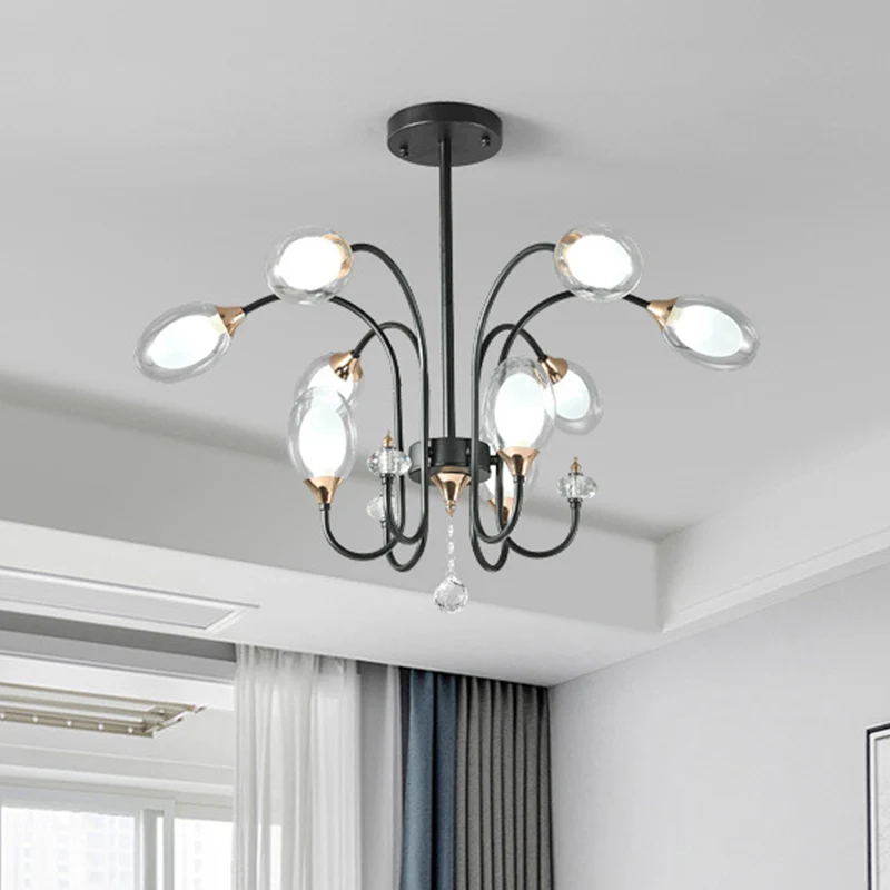 Ovale hangende kroonluchter eigentijds helder glas 9/15 lampen plafond hanglamp zwart Clearhalo