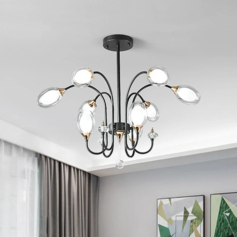 Ovale hangende kroonluchter eigentijds helder glas 9/15 lampen plafond hanglamp zwart Clearhalo