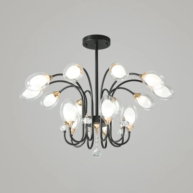 Ovale hangende kroonluchter eigentijds helder glas 9/15 lampen plafond hanglamp zwart Clearhalo