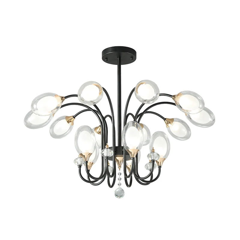 Ovale hangende kroonluchter eigentijds helder glas 9/15 lampen plafond hanglamp zwart Clearhalo