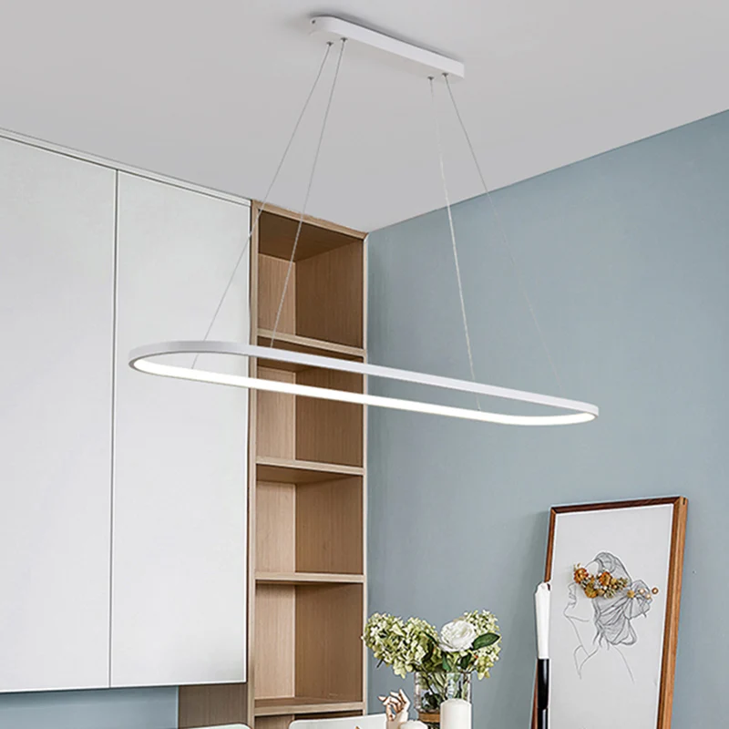 Ovale hangende verlichtingsarmatuur moderne stijl metalen LED-restaurant eilandlicht zwart/wit Clearhalo