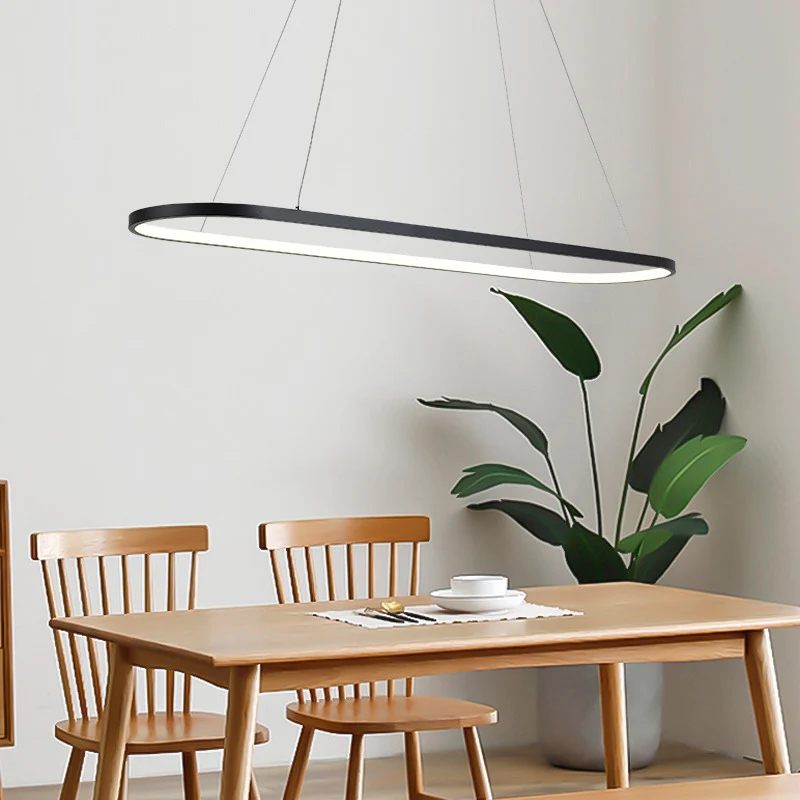 Ovale hangende verlichtingsarmatuur moderne stijl metalen LED-restaurant eilandlicht zwart/wit Clearhalo
