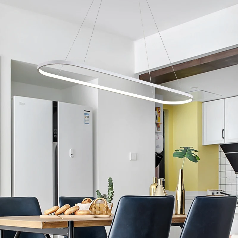Ovale hangende verlichtingsarmatuur moderne stijl metalen LED-restaurant eilandlicht zwart/wit Clearhalo
