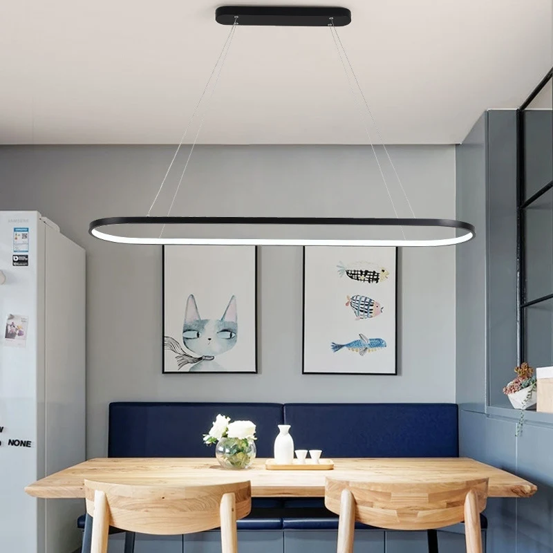 Ovale hangende verlichtingsarmatuur moderne stijl metalen LED-restaurant eilandlicht zwart/wit Clearhalo