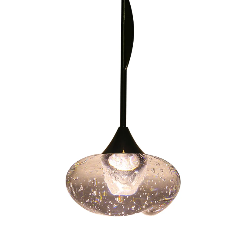 Ovale hanglamp van helder gezaaid glas, eigentijds, 1-lichts messing hangende plafondlamp Clearhalo